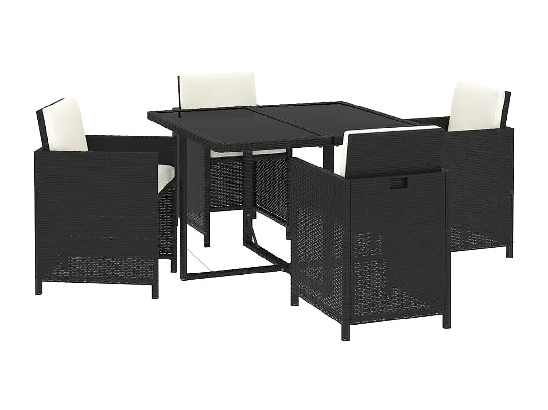 Salle à manger de jardin et coussins 5pcs Résine tressée Noir BE39328