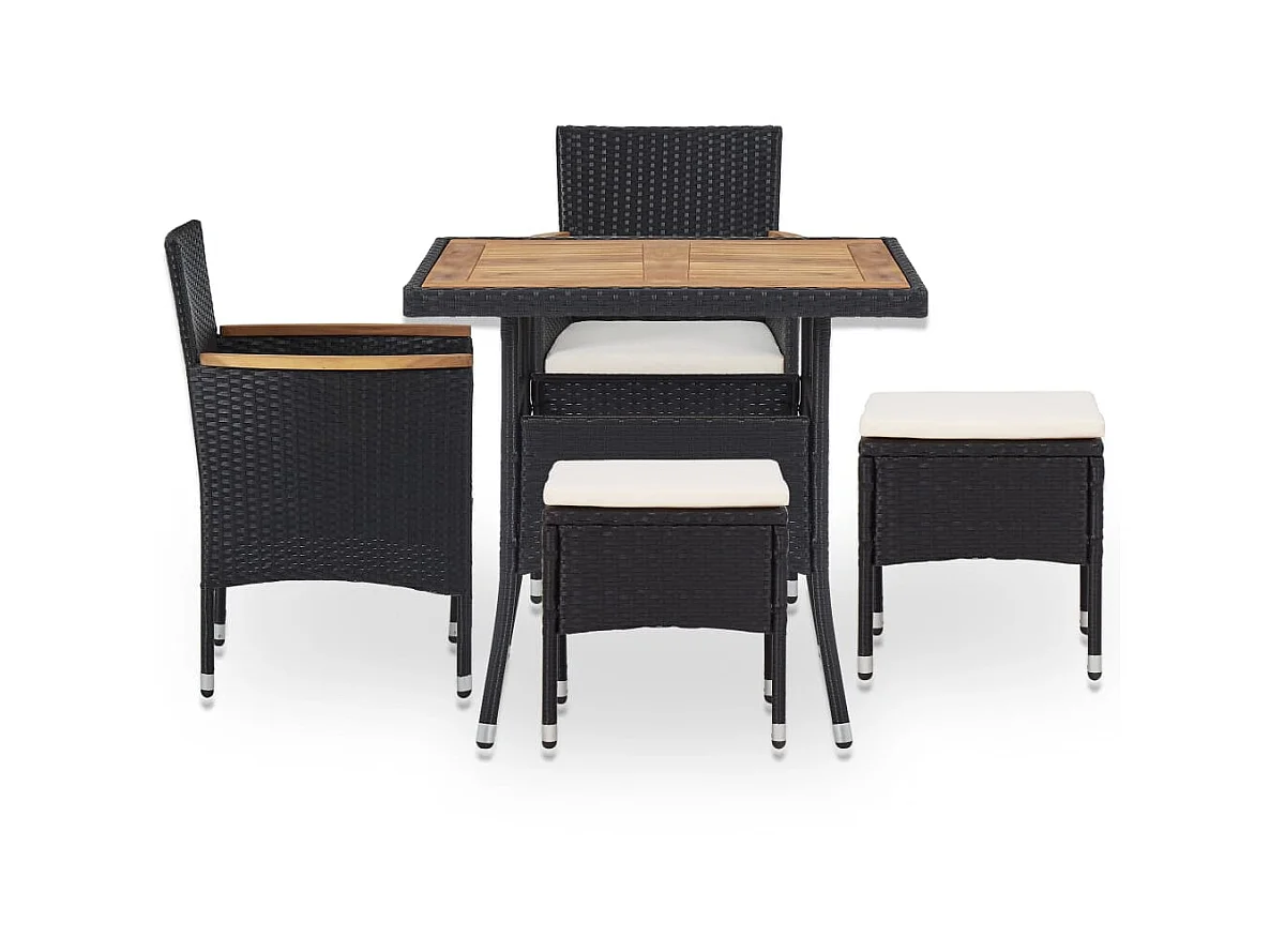 5-delige Tuinset poly rattan en acaciahout zwart NL816606