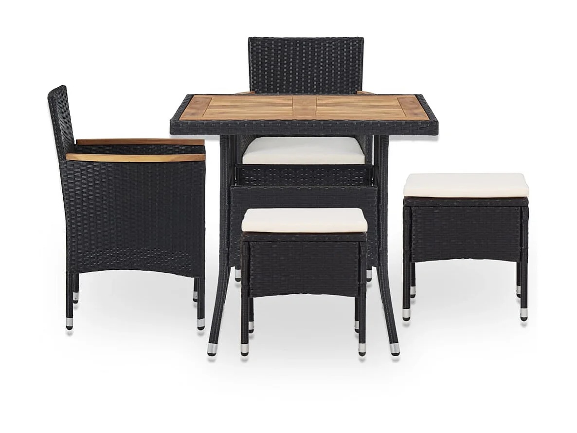 Comedor de jardín 5 pzas ratán sintético y madera acacia negro YOE44979