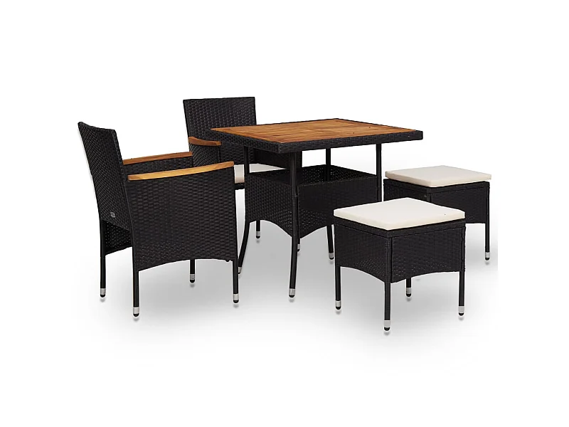 Mobilier d'extérieur 5 pcs Noir Résine tressée et bois d'acacia BE92789