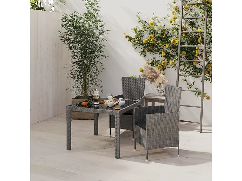 3-delige Tuinset met kussens poly rattan grijs NL387072