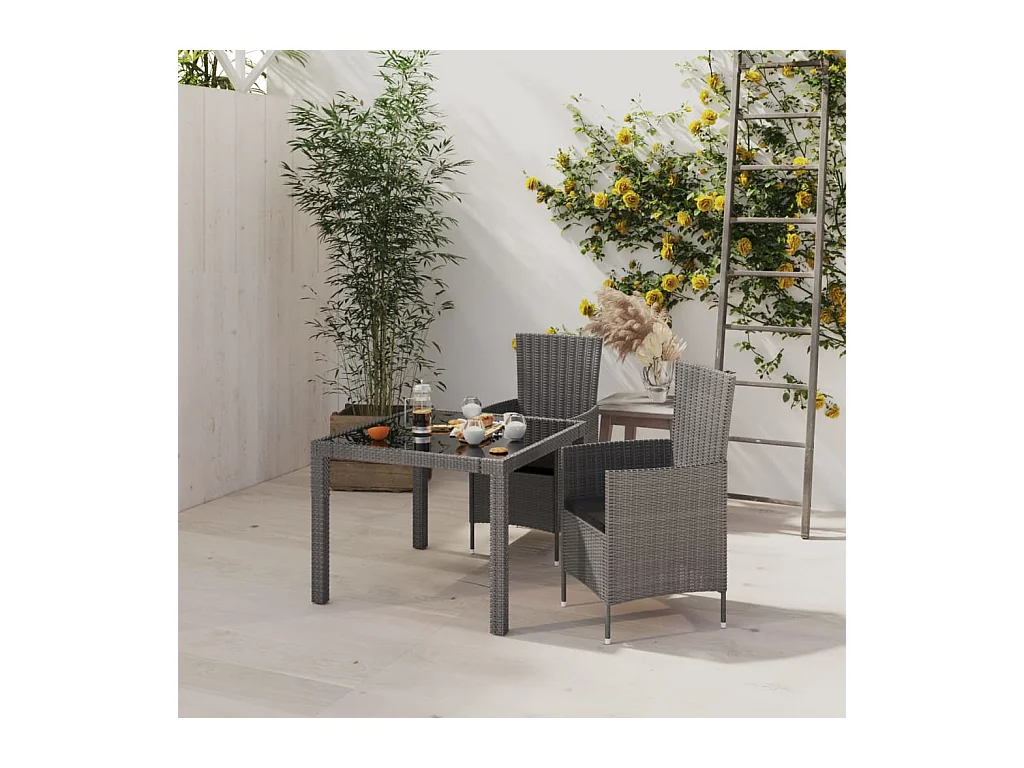Salle à manger de jardin 3pcs et coussins Résine tressée Gris GFDF37483