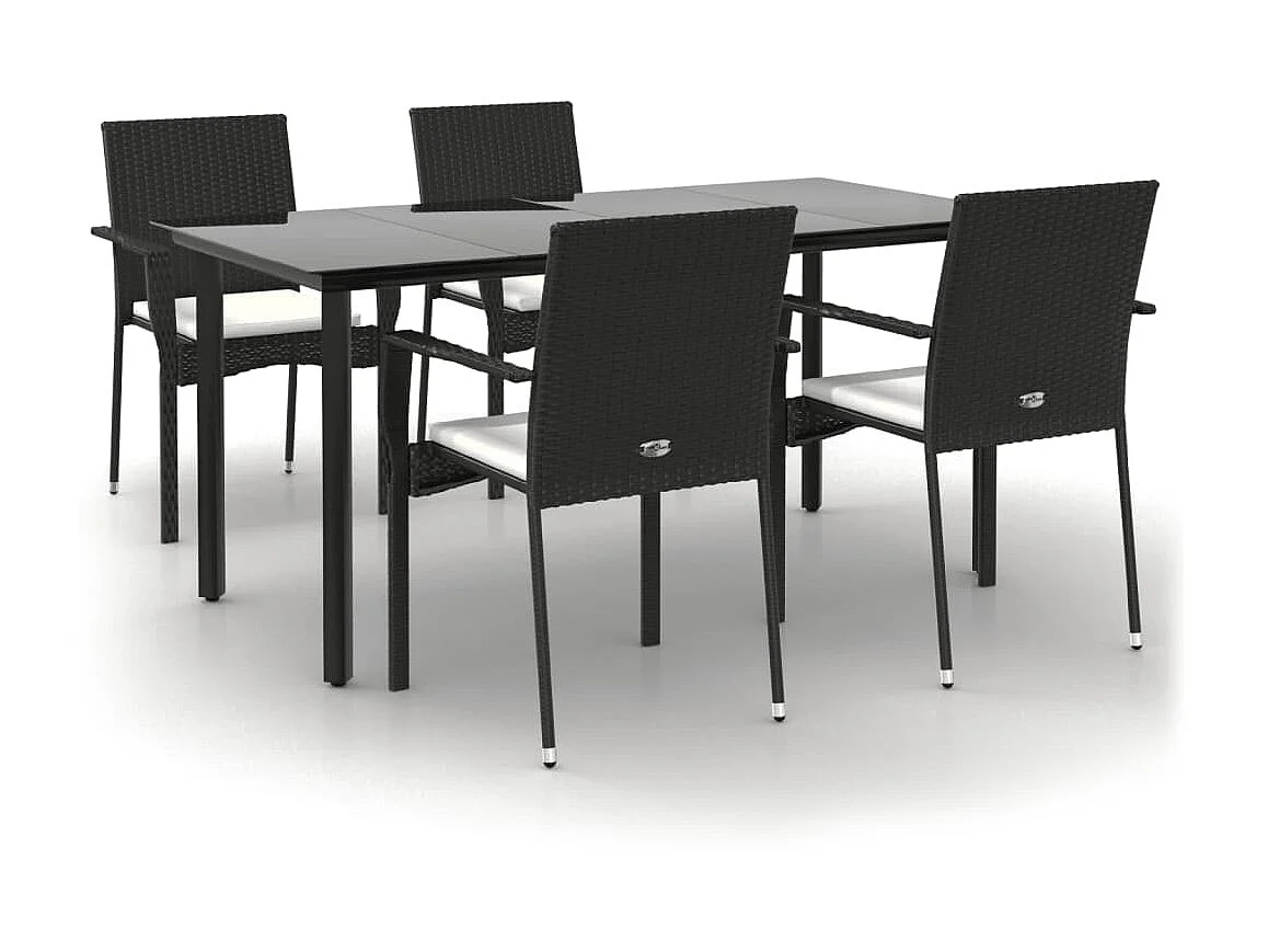 5-tlg. Garten-Essgruppe,Gartensitzgruppe mit Kissen Schwarz Poly Rattan -gkd81145