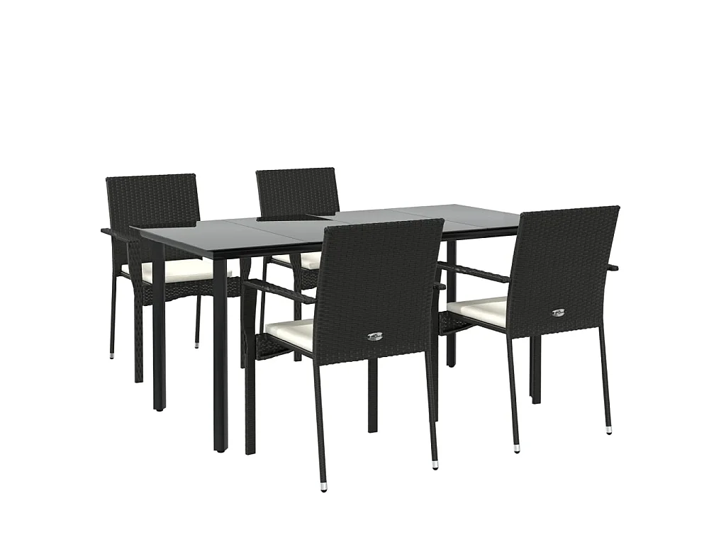 5-tlg. Garten-Essgruppe,Gartensitzgruppe mit Kissen Schwarz Poly Rattan -gkd81145