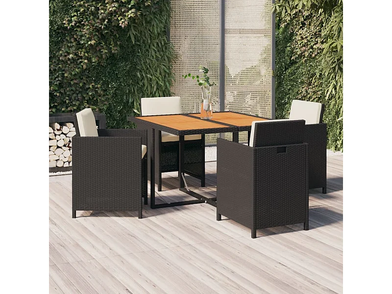 5-tlg. Garten-Essgruppe,Gartensitzgruppe mit Kissen Poly Rattan Schwarz -gkd21614