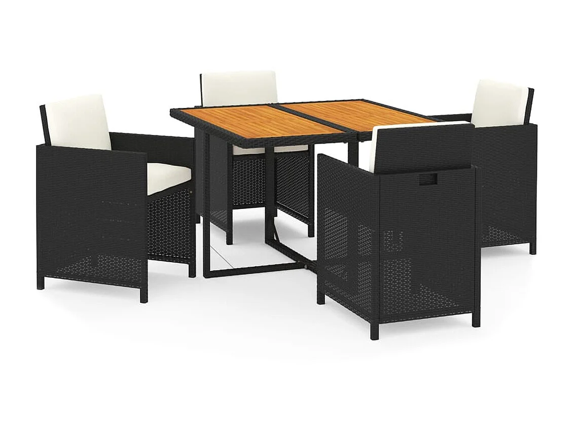 Salle à manger de jardin et coussins 5pcs Résine tressée Noir BE31821