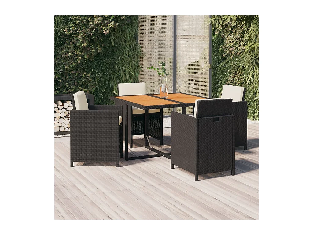 Salle à manger de jardin et coussins 5pcs Résine tressée Noir BE31821