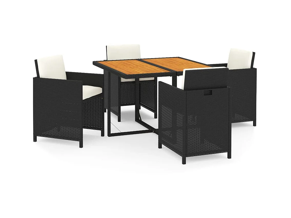 5-tlg. Garten-Essgruppe,Gartensitzgruppe mit Kissen Poly Rattan Schwarz -gkd21614