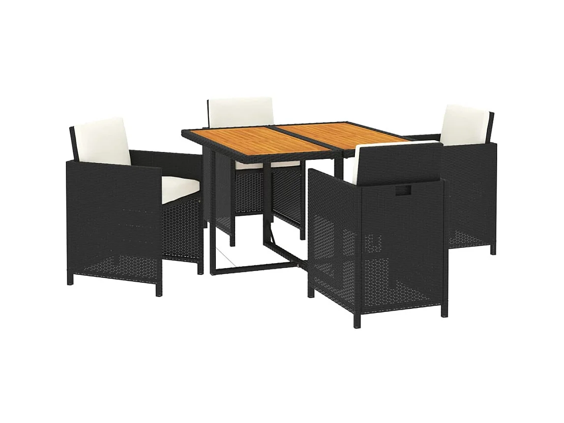 5-tlg. Garten-Essgruppe,Gartensitzgruppe mit Kissen Poly Rattan Schwarz -gkd21614