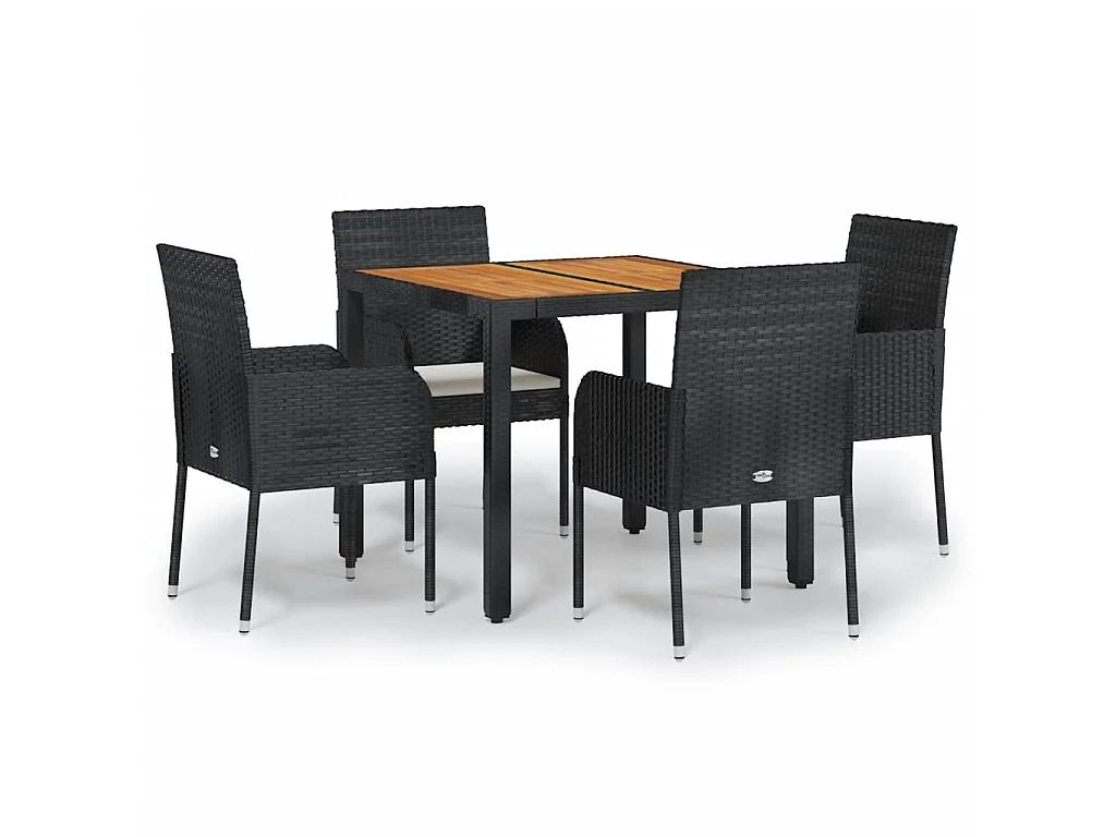 5 pcs conjunto de jantar p/ jardim c/ almofadões vime PE preto PT365868