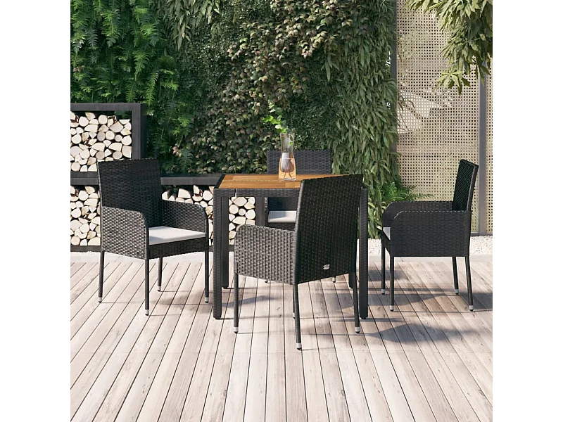 5 pcs conjunto de jantar p/ jardim c/ almofadões vime PE preto PT365868