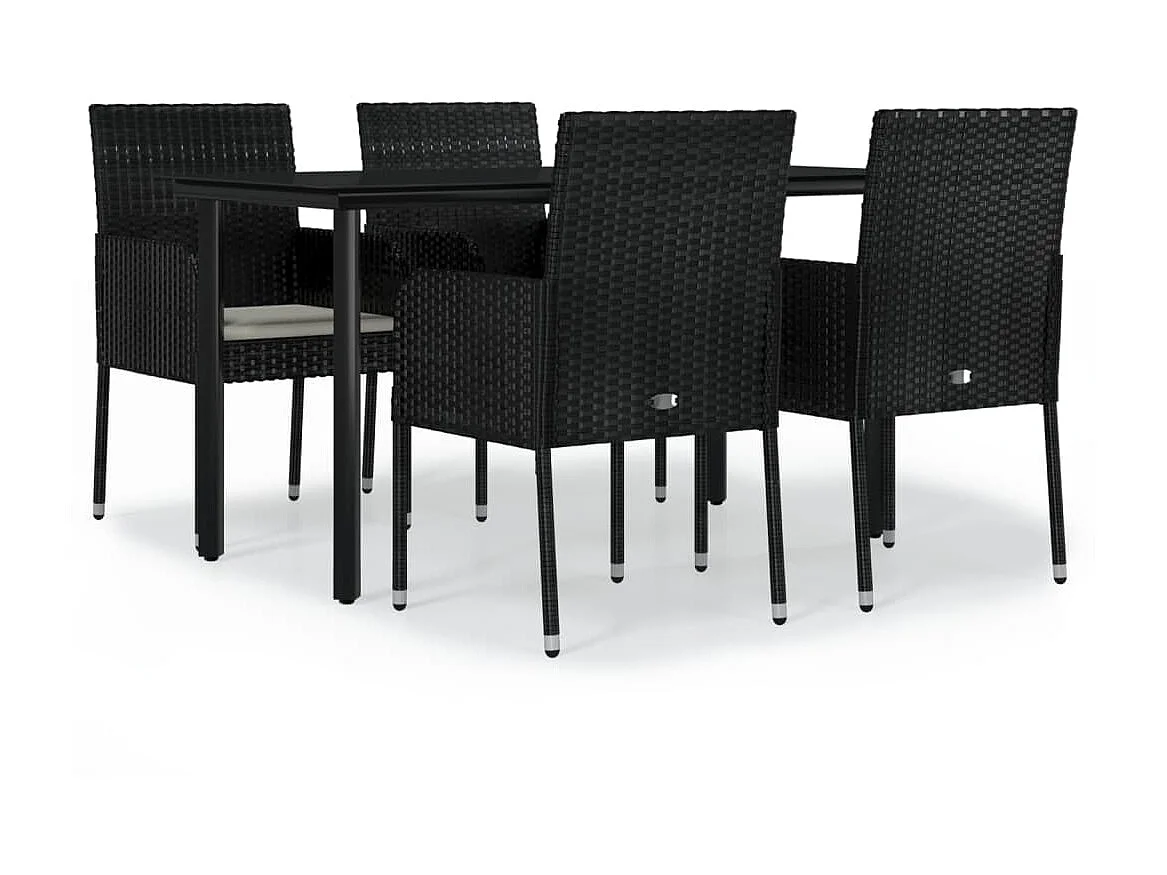 5 pcs conjunto de jantar p/ jardim c/ almofadões vime PE preto PT107878