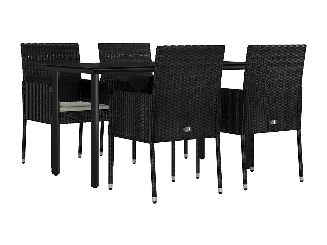 5 pcs conjunto de jantar p/ jardim c/ almofadões vime PE preto PT107878