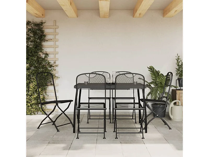 7-tlg. Garten-Essgruppe,Gartensitzgruppe Anthrazit Streckgitter -gkd57918