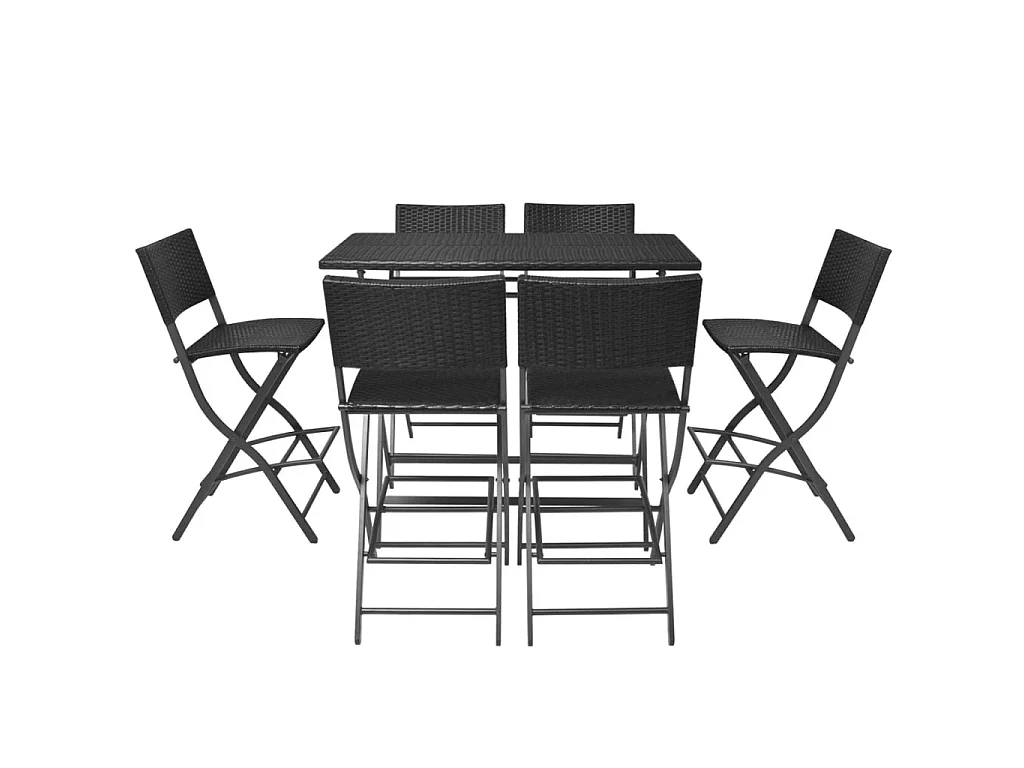 7 pcs conjunto de jantar dobrável jardim aço e vime PE preto PT333978