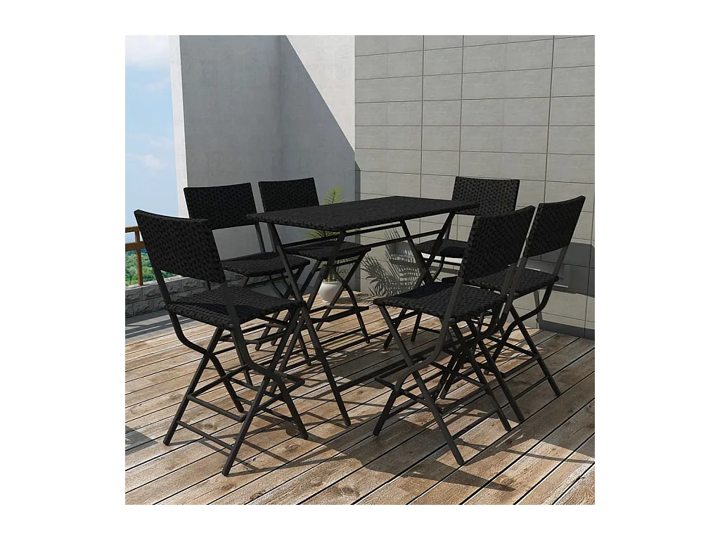 Salle à manger de jardin pliable jardin 7 pcs Acier Résine tressée Noir GFDF45553