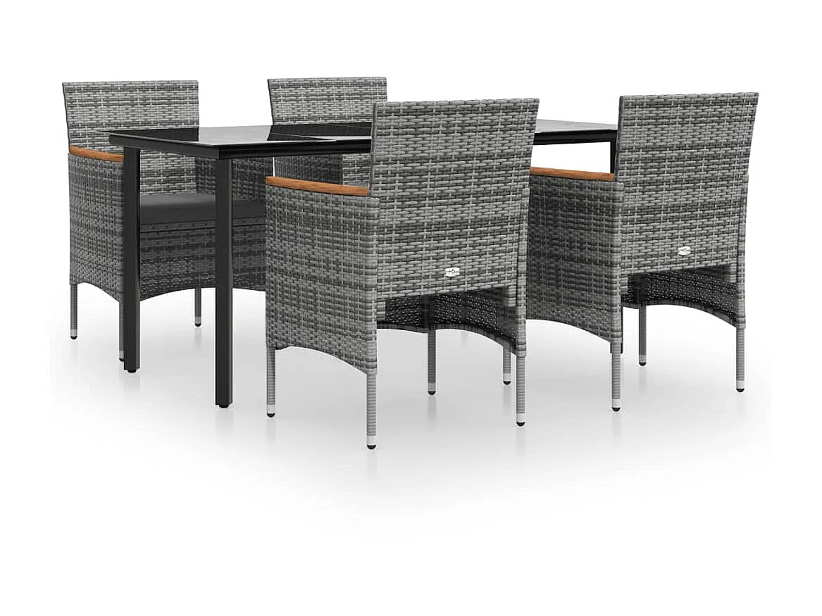 5-tlg. Garten-Essgruppe,Gartensitzgruppe mit Kissen Grau und Schwarz -gkd93385