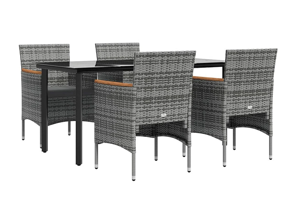 5-tlg. Garten-Essgruppe,Gartensitzgruppe mit Kissen Grau und Schwarz -gkd93385