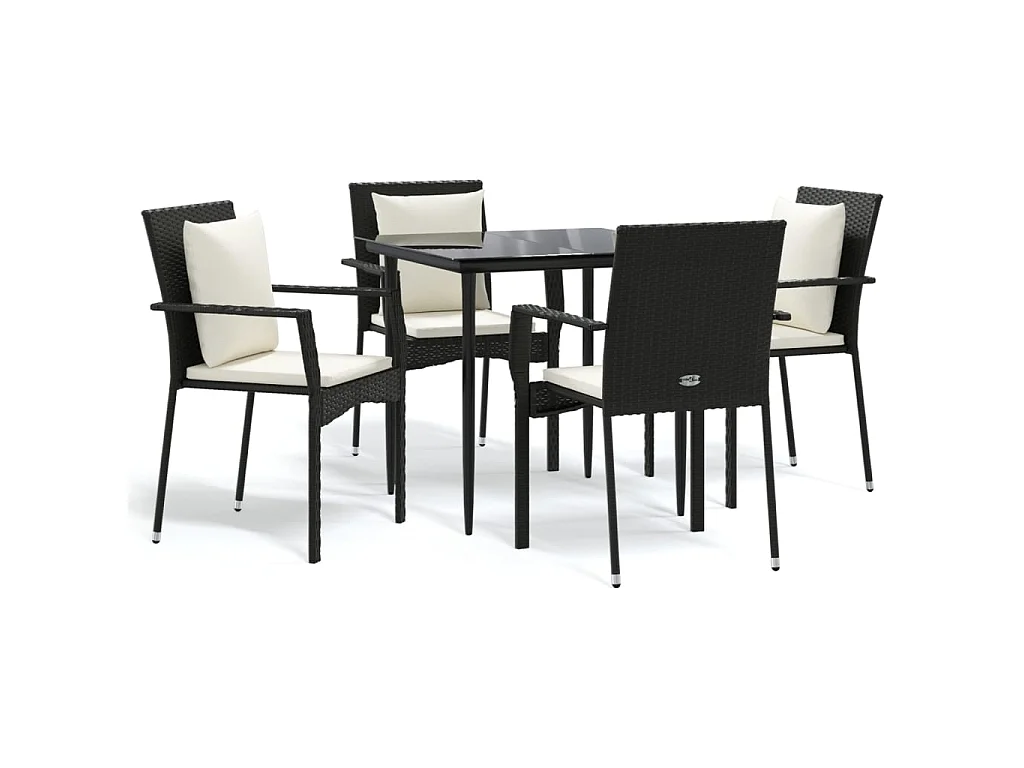 Ensemble à manger de jardin coussins 5pcs Noir Résine tressée BE85912