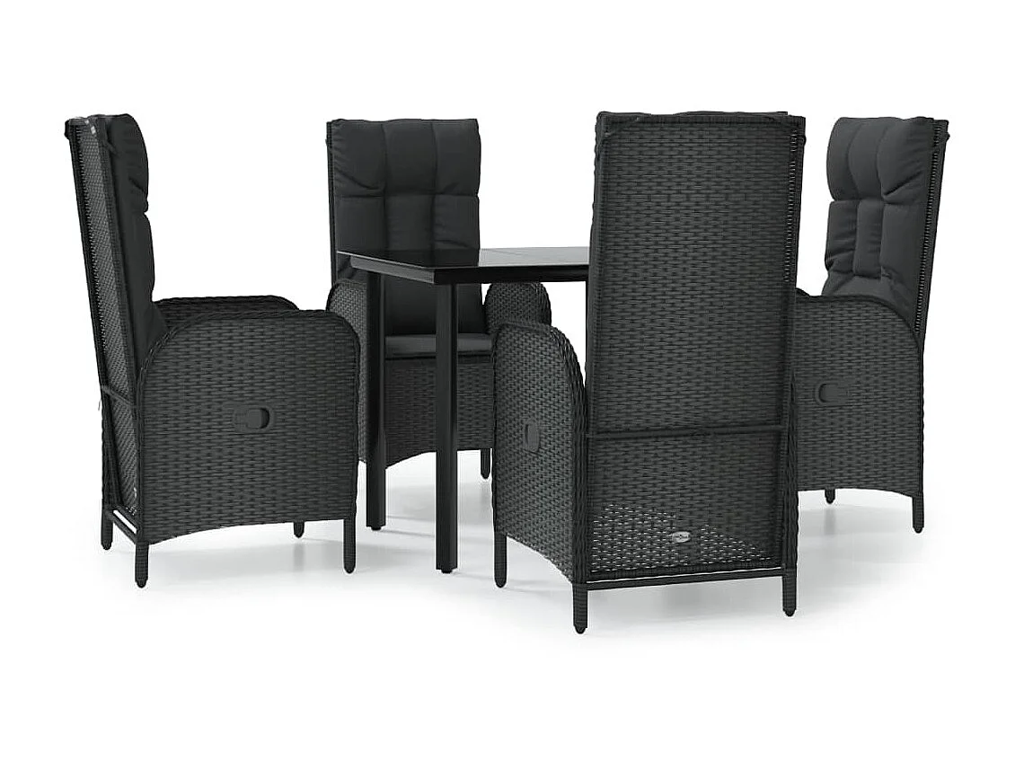 Ensemble à manger de jardin coussins 5pcs Noir Résine tressée BE75234