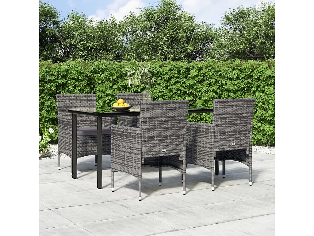 5-tlg. Garten-Essgruppe,Gartensitzgruppe mit Kissen Grau und Schwarz -gkd56344