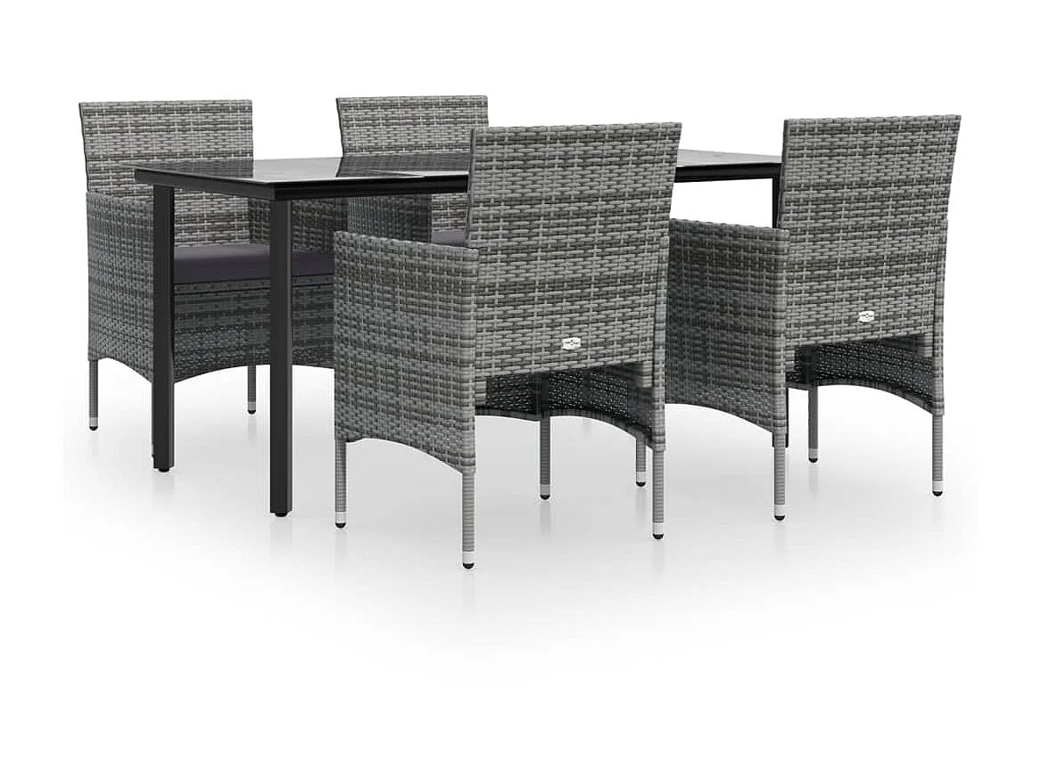 5-tlg. Garten-Essgruppe,Gartensitzgruppe mit Kissen Grau und Schwarz -gkd56344