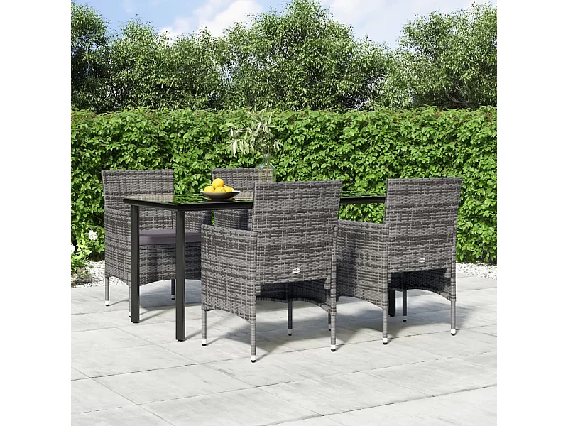 5-tlg. Garten-Essgruppe,Gartensitzgruppe mit Kissen Grau und Schwarz -gkd56344