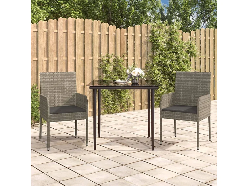 Ensemble à manger jardin 3pcs avec coussins noir et gris GFDF99969
