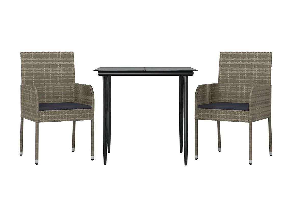 3-delige Tuinset met kussens poly rattan zwart en grijs NL931360