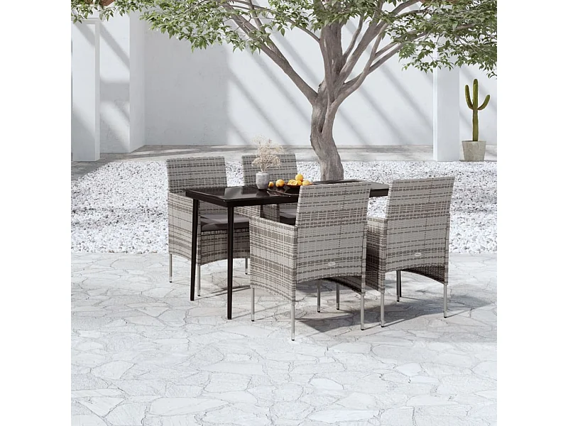 Ensemble à manger de jardin et coussins 5pcs Gris/noir GFDF77666