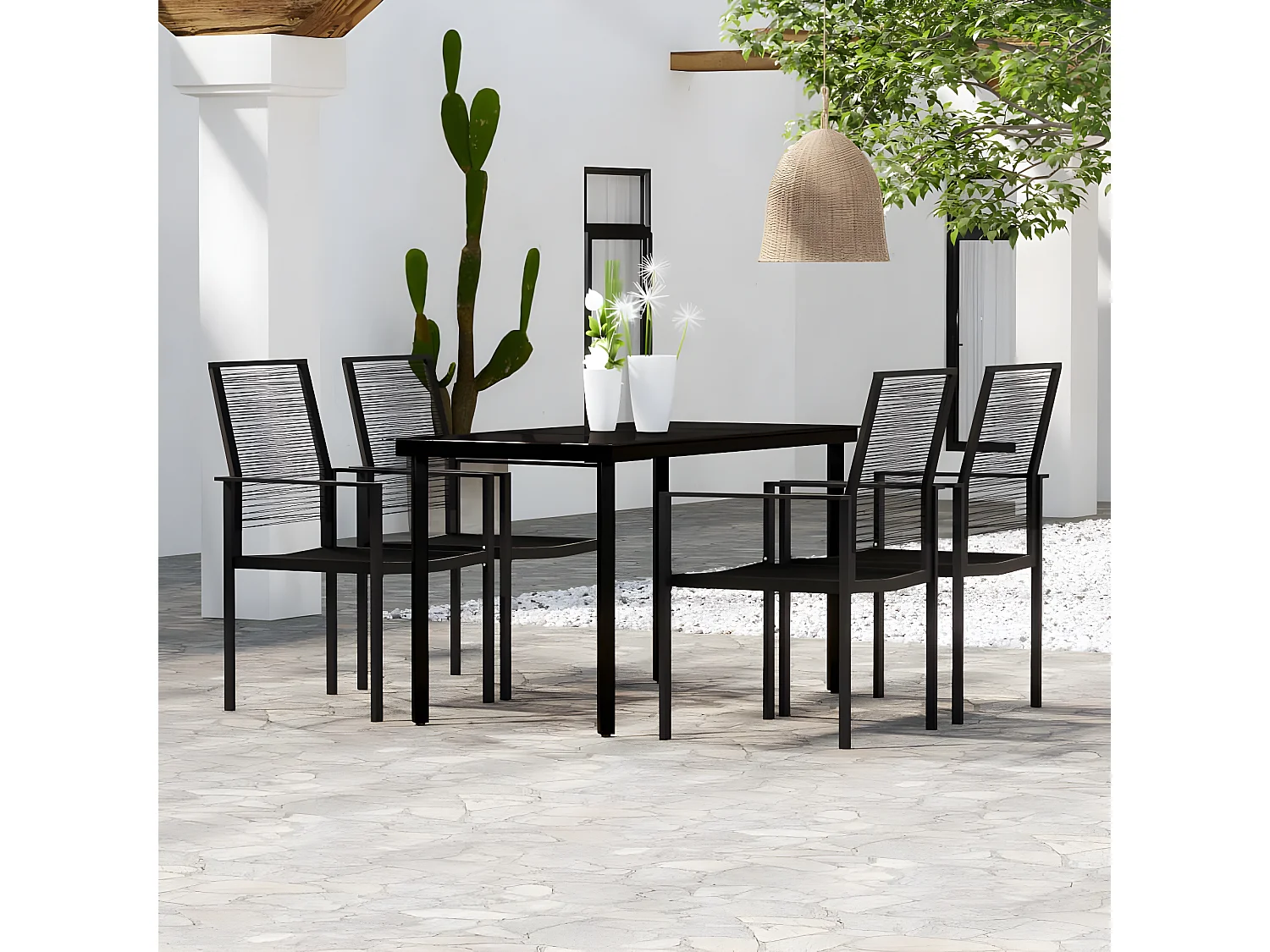 5 pcs Conjunto de jantar para jardim preto PT822213