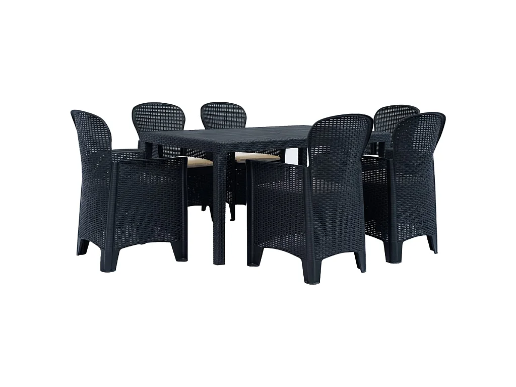 Ensemble à dîner 7 pcs Plastique Anthracite Aspect de rotin BE53721