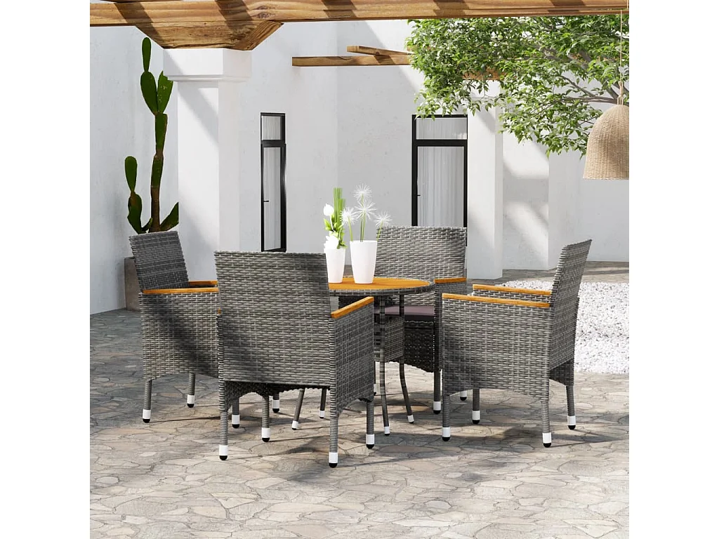 5-tlg. Garten-Essgruppe,Gartensitzgruppe Poly Rattan Grau -gkd62863