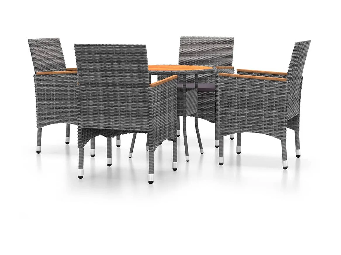 5-tlg. Garten-Essgruppe,Gartensitzgruppe Poly Rattan Grau -gkd62863