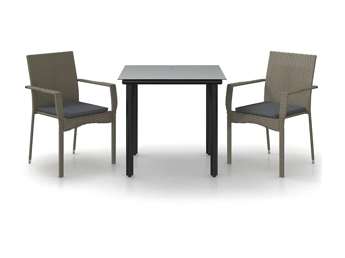 Ensemble à manger jardin 3pcs avec coussins noir et gris GFDF98891