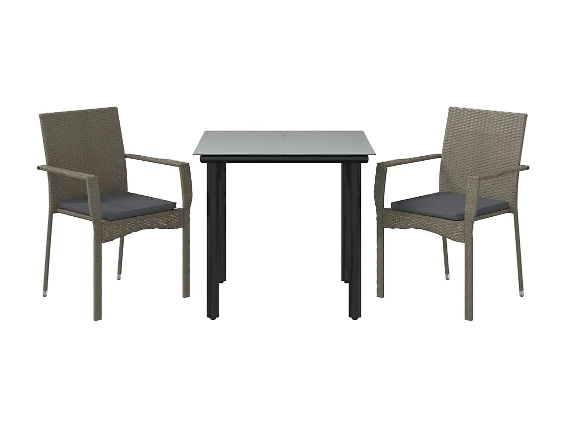 Ensemble à manger jardin 3pcs avec coussins noir et gris GFDF98891