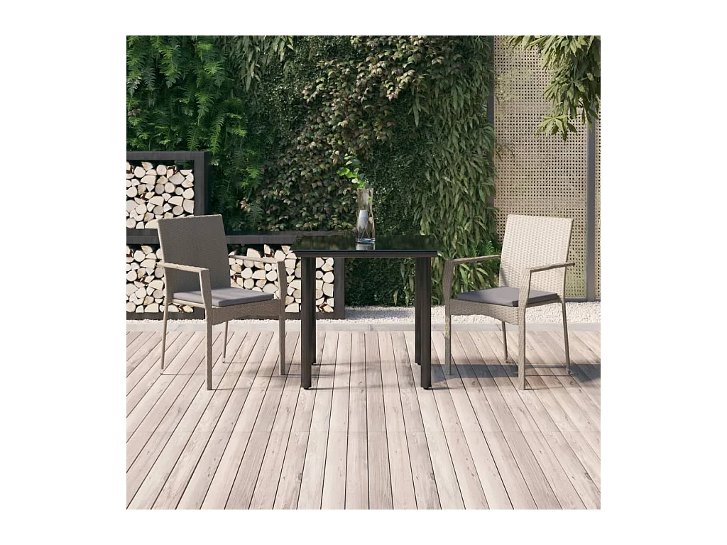 Ensemble à manger jardin 3pcs avec coussins noir et gris GFDF98891