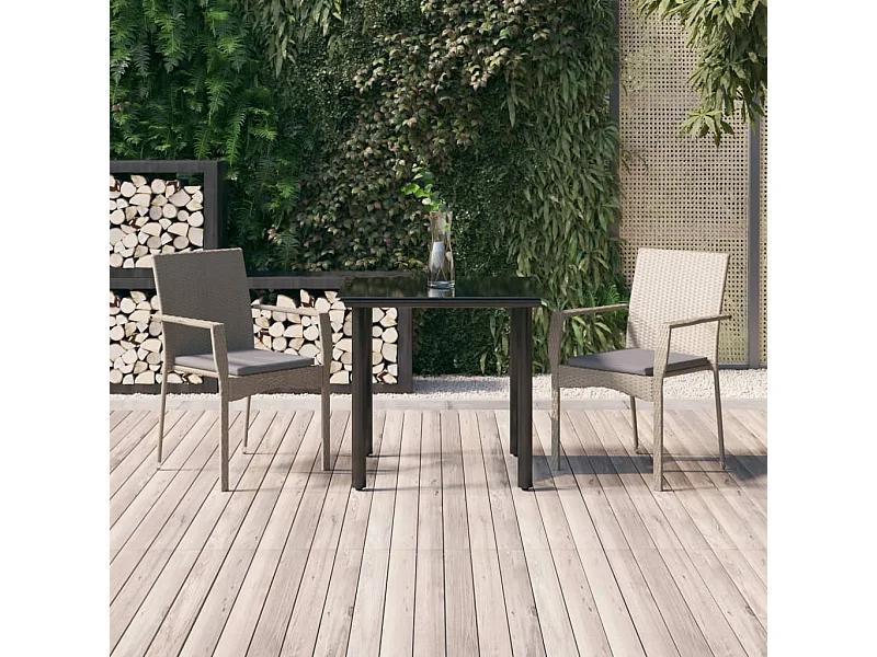 3 pcs conj. jantar p/ jardim c/ almofadões vime PE preto/cinza PT343977