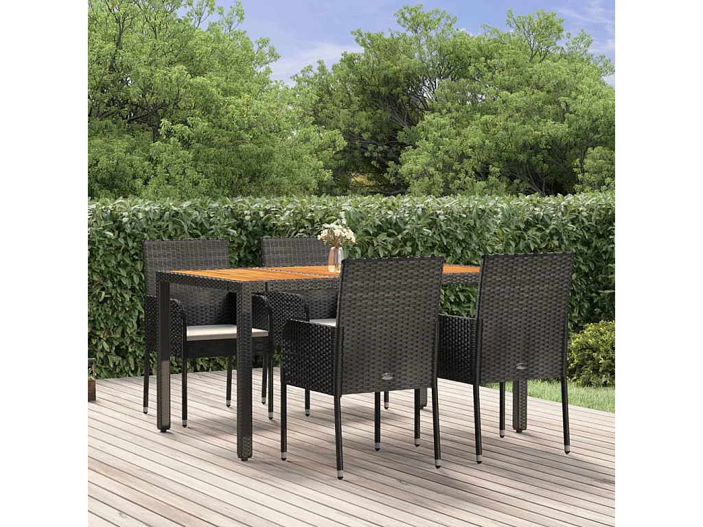 5-tlg. Garten-Essgruppe,Gartensitzgruppe mit Kissen Schwarz Poly Rattan -gkd51770