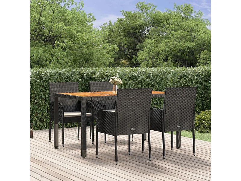 5-tlg. Garten-Essgruppe,Gartensitzgruppe mit Kissen Schwarz Poly Rattan -gkd51770