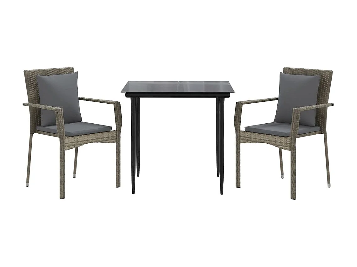Ensemble à manger jardin 3pcs avec coussins noir et gris GFDF50912
