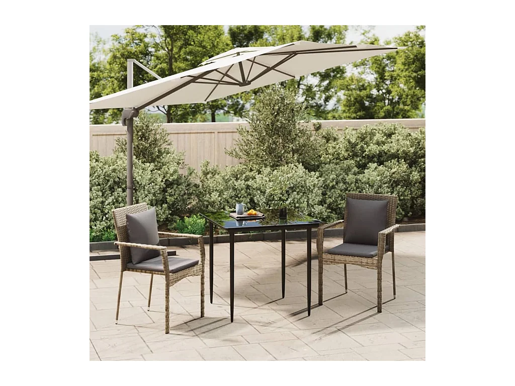 Ensemble à manger jardin 3pcs avec coussins noir et gris GFDF50912