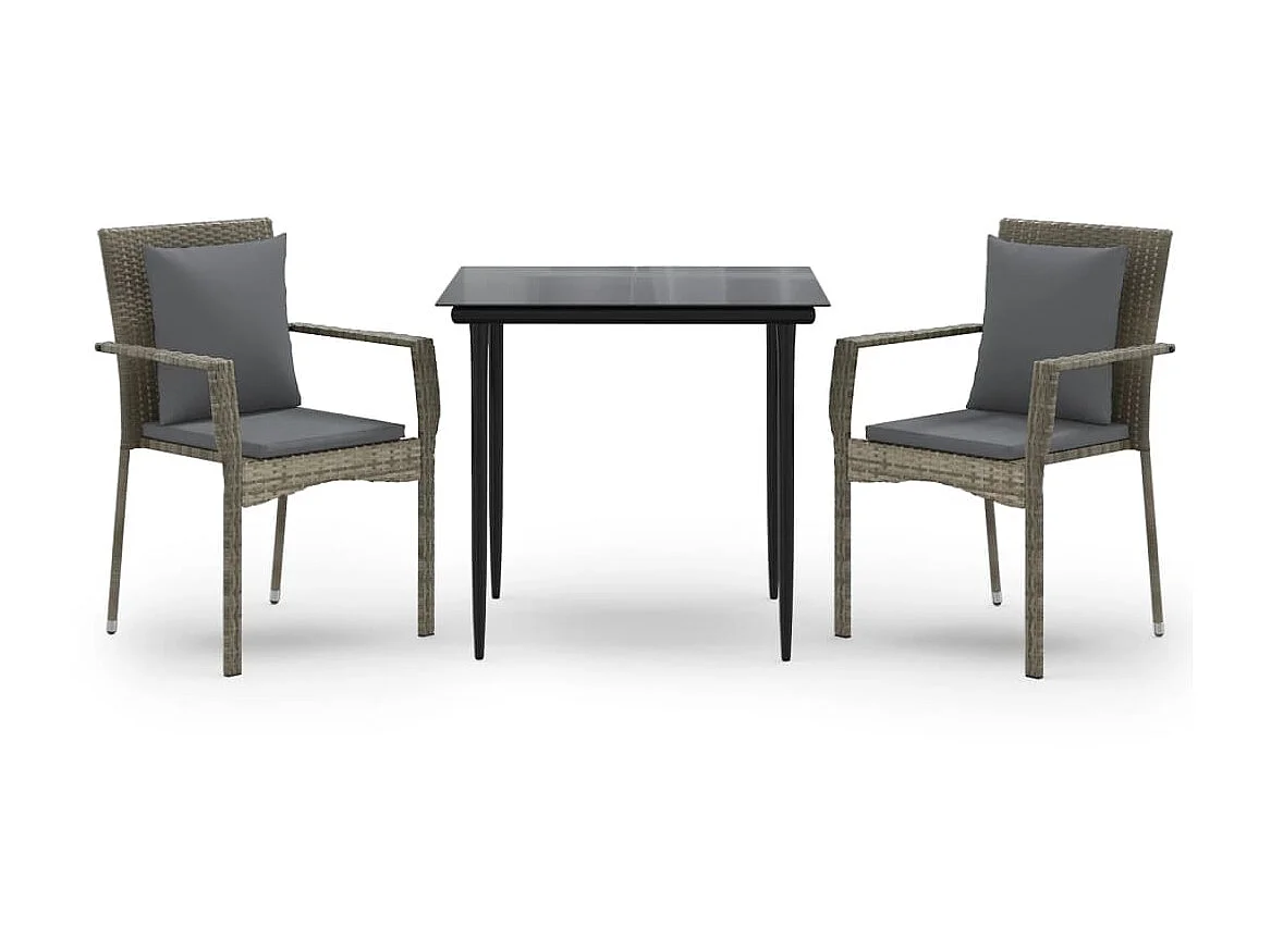 Comedor de jardín 3 pzas y cojines ratán sintético negro gris YOE53412