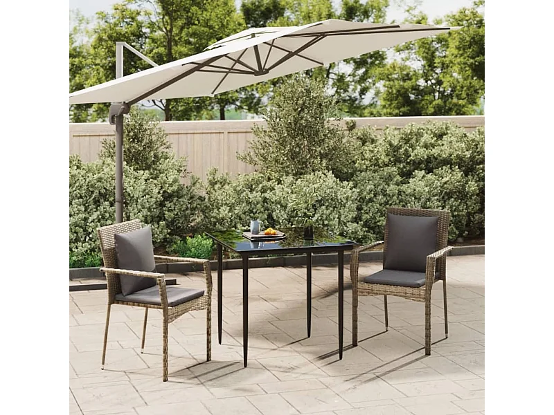 Ensemble à manger jardin 3pcs avec coussins noir et gris GFDF50912
