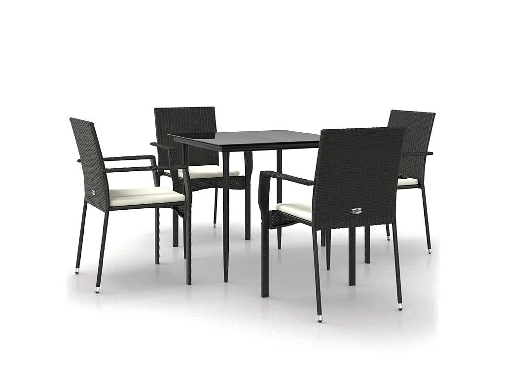 5 pcs conjunto de jantar p/ jardim c/ almofadões vime PE preto PT946177