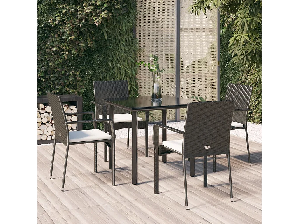 5-tlg. Garten-Essgruppe,Gartensitzgruppe mit Kissen Schwarz Poly Rattan -gkd11483