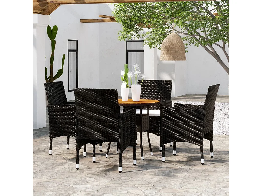 5-tlg. Garten-Essgruppe,Gartensitzgruppe Poly Rattan Schwarz -gkd27352