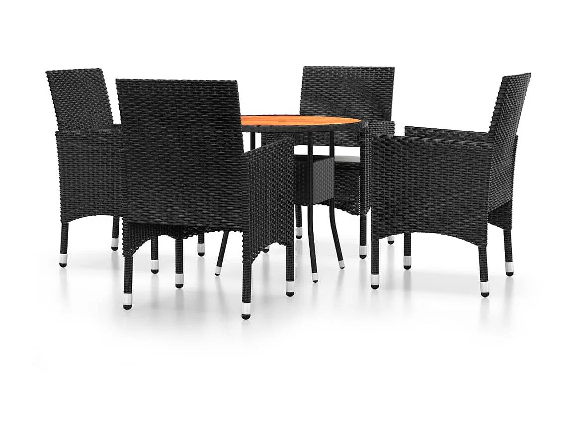 5-tlg. Garten-Essgruppe,Gartensitzgruppe Poly Rattan Schwarz -gkd27352