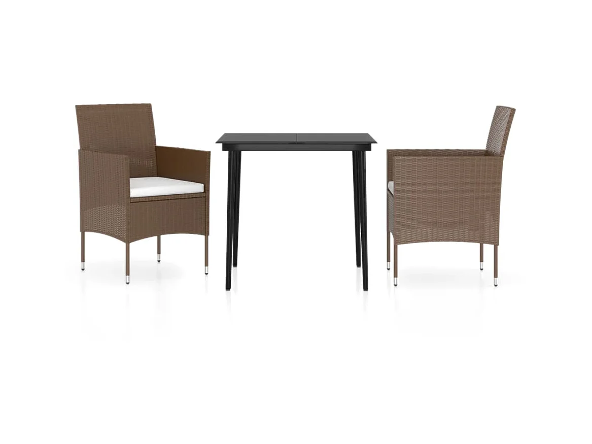3-tlg. Garten-Essgruppe,Gartensitzgruppe mit Kissen Braun und Schwarz -gkd37127