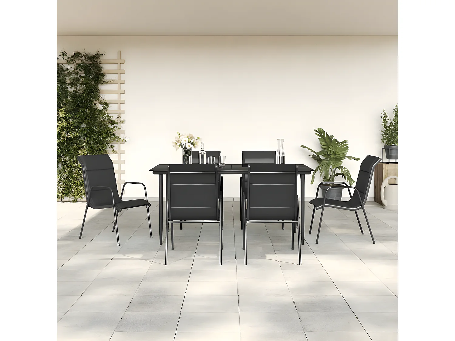 Ensemble à manger de jardin 7 pcs noir textilène et acier BE41967